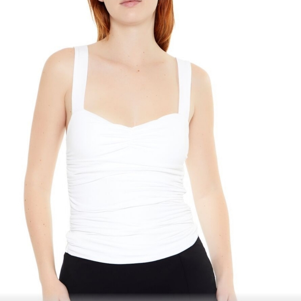 New. White Sleeveless Ruched Top